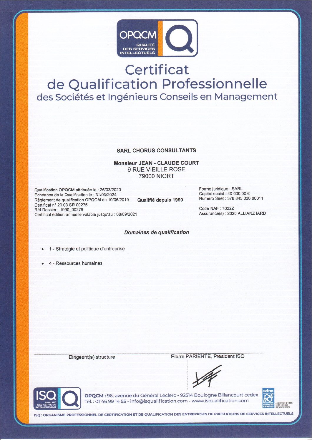 certification OPQCM qaulification professionnelle prestations de services intellectuels